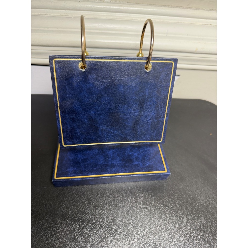 Vintage A&M Leatherlines Blue Leather Desktop Flip Index Card Holder Brass MCM